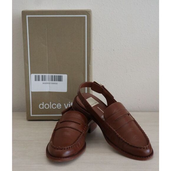 Dolce Vita Wmn Sz 5.5 Brown Crinkle Patent Hardi Tailored Slingback Loafer - Picture 1 of 12